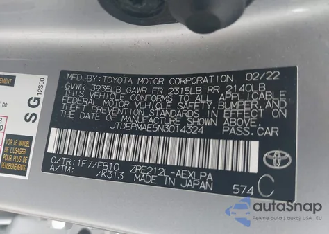2022 Toyota Corolla Le from USA, damaged, VIN JTDEPMAE5N3014324